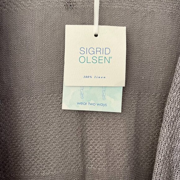 Sigrid Olsen Woman's Gray 100% Linen Open-Front Wear Two Ways Wrap One-Size - Picture 4 of 10